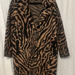 Cozy Thick Black and Tan Animal Print Sweater Coat